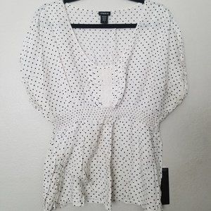 Torrid White & Black Polka-Dot Lightweight Blouse
